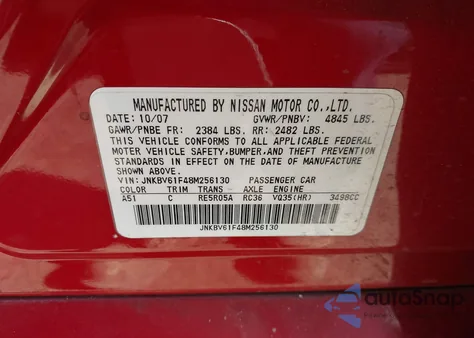 2008 Infiniti G35X z USA, uszkodzony, nr VIN JNKBV61F48M256130